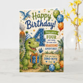 Carte d'anniversaire Dino-Mite 4 ans (Fleur jaune)