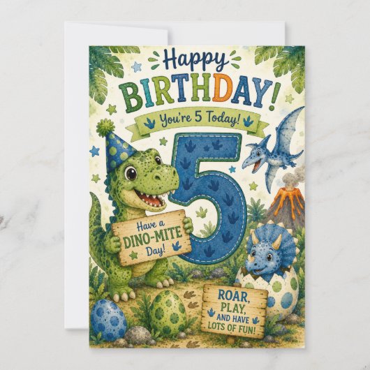 Carte d'anniversaire Dino-Mite 5 ans (Devant)