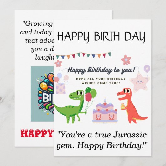 Carte d'anniversaire Dinosaur (Devant / Derrière)
