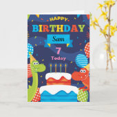 Carte d'anniversaire DINOSAURE personnalisée - Nom (Fleur jaune)