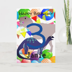 Carte d'anniversaire dinosaure pour enfant de 3 an