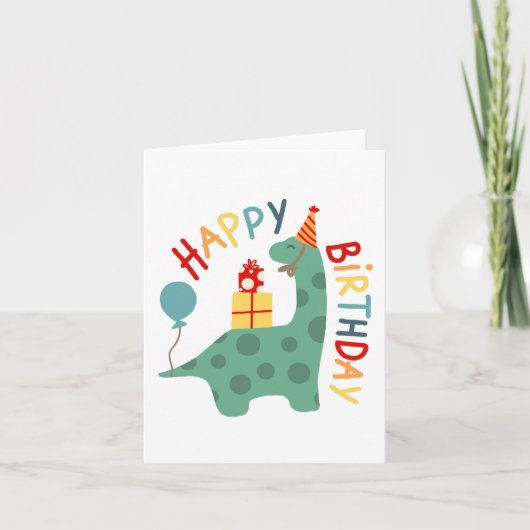 Carte d'anniversaire dinosaure pour enfants Fête D (Devant)