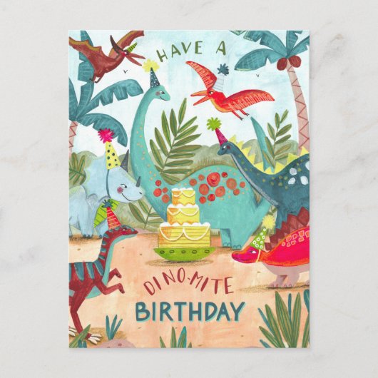Carte d'anniversaire dinosaures enfants dino-mite (Devant)