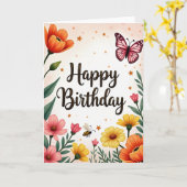 Carte d'anniversaire d'insecte ailé (Fleur jaune)