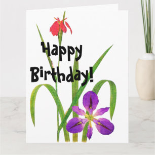Carte d'anniversaire d'iris botanique floral de
