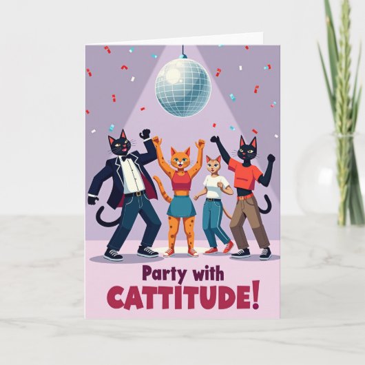 Carte d'anniversaire Disco Cat (Devant)
