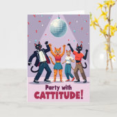 Carte d'anniversaire Disco Cat (Fleur jaune)