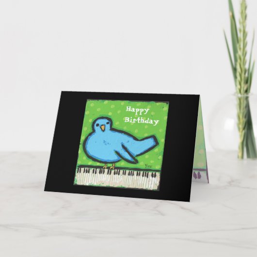 Carte d'anniversaire d'oiseau bleu/piano (Devant)