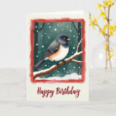 Carte d'anniversaire d'oiseau d'hiver (Fleur jaune)