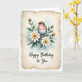 Carte d'anniversaire d'oiseau rustique (Fleur jaune)