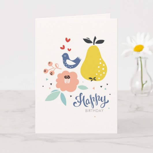 Carte d'anniversaire d'oiseaux et d'ours (Petite plante)
