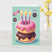 Carte d'anniversaire Donut sucré (Fleur jaune)