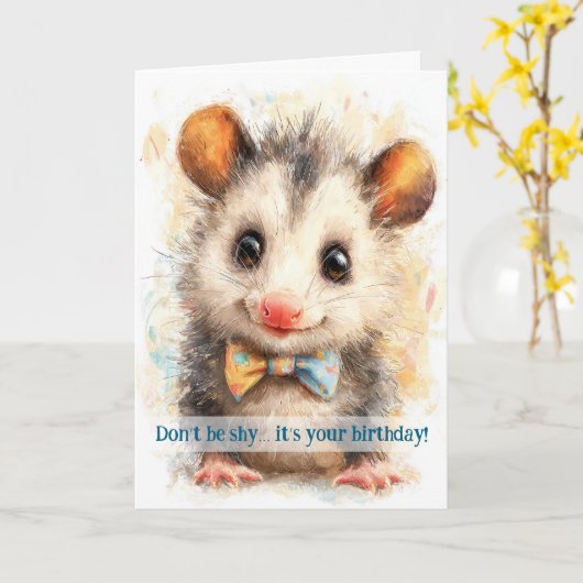 Carte d'anniversaire d'opossum (Fleur jaune)