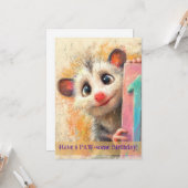 Carte d'anniversaire d'opossum (Devant/Arrière en situation)