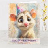 Carte d'anniversaire d'opossum (Fleur jaune)