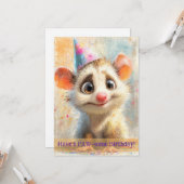 Carte d'anniversaire d'opossum (Devant/Arrière en situation)