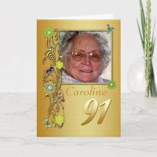 Carte d'anniversaire d'or de photo de jardin (Devant)
