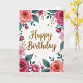 Carte d'anniversaire dorée (Fleur jaune)