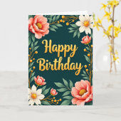 Carte d'anniversaire dorée (Fleur jaune)