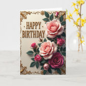 Carte d'anniversaire dorée en relief (Fleur jaune)
