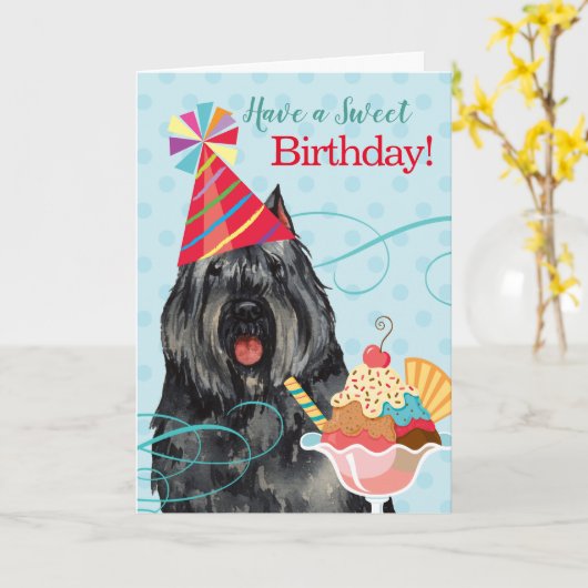 Carte d'anniversaire douce Bouvier des Flandres (Fleur jaune)