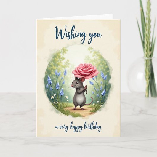 Carte d'anniversaire douce créature Rose (Devant)