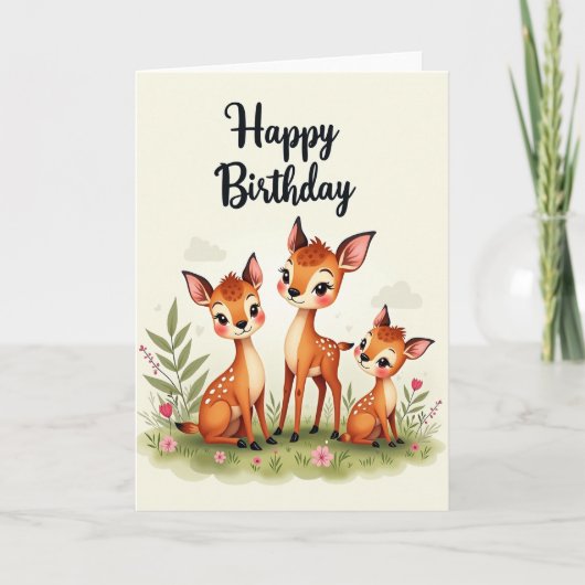 Carte d'anniversaire douce faon (Devant)