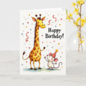Carte d'anniversaire douce girafe (Fleur jaune)