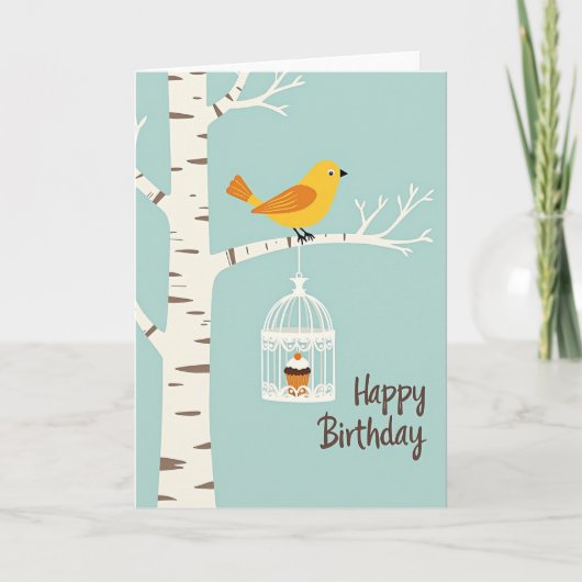 Carte d'anniversaire douce Oiseau Jaune (Devant)