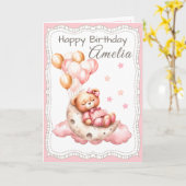 Carte d'anniversaire Douce Ourse sur la Lune pour (Fleur jaune)