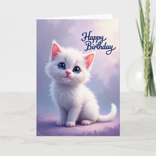 Carte d'anniversaire douce pour chat blanc (Devant)
