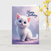 Carte d'anniversaire douce pour chat blanc (Fleur jaune)