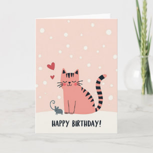 Carte d'anniversaire douce pour chat corail