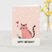 Carte d'anniversaire douce pour chat corail (Fleur jaune)