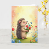 Carte d'anniversaire douce pour hérisson (Fleur jaune)