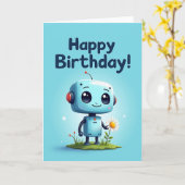 Carte d'anniversaire douce pour robots (Fleur jaune)