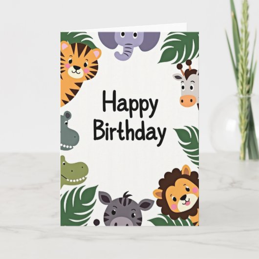 Carte d'anniversaire Douces Amis de la Jungle (Devant)