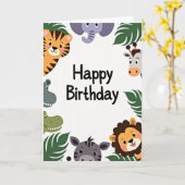 Carte d'anniversaire Douces Amis de la Jungle (Fleur jaune)