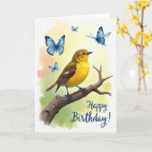 Carte d'anniversaire "Doux Oiseau" (Fleur jaune)
