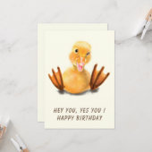 Carte d'anniversaire drôle avec Happy Duck - Texte (Devant/Arrière en situation)