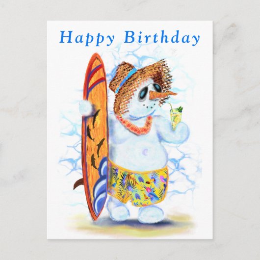 Carte d'anniversaire drôle avec Snowman Surfer (Devant)