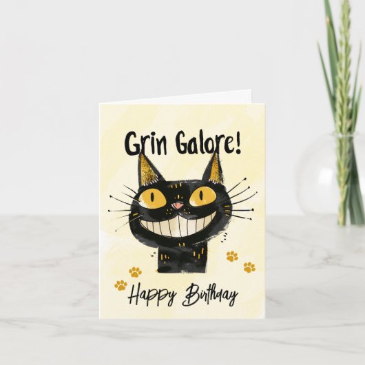 Carte d'anniversaire drôle avec un chat noir heure (Devant)