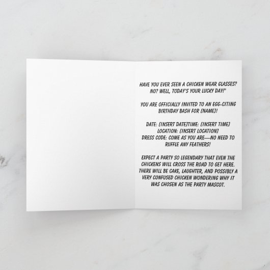 Carte d'anniversaire drôle avec un poulet stylé (Intérieur)