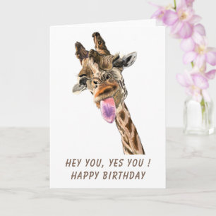 Carte d'anniversaire drôle avec une girafe enjouée