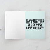 CARTE D'ANNIVERSAIRE DRÔLE BABOUN BUTT, ROUGE & EN (Intérieur)