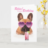 Carte d'anniversaire drôle bouledogue français chi (Fleur jaune)