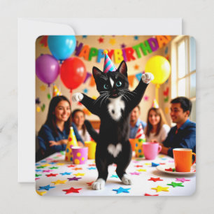 Carte d'anniversaire drôle Chat, l'âme de la fêt