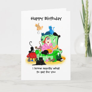 Carte d'anniversaire drôle - chatte et chats carto