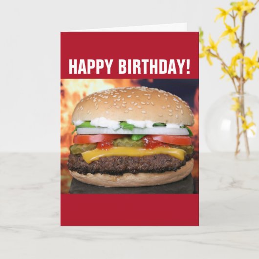 CARTE D'ANNIVERSAIRE DRÔLE CHEESEBURGER (Fleur jaune)