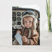 Carte d'anniversaire drôle de bébé pilote avec hum (Devant)